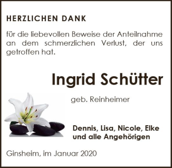 Traueranzeige von Ingrid Schütter von vrm-trauer