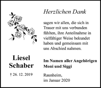 Traueranzeige von Liesel Schaber von vrm-trauer
