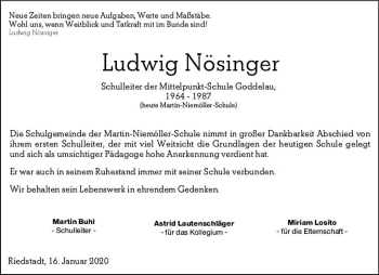 Traueranzeige von Ludwig Nösinger von vrm-trauer