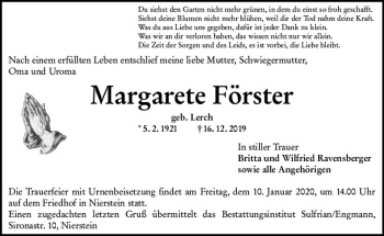 Traueranzeige von Margarete Förster von vrm-trauer