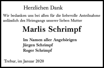 Traueranzeige von Marlis Schrimpf von vrm-trauer