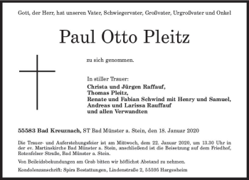 Traueranzeige von Paul Otto Pleitz von vrm-trauer