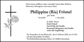 Traueranzeige von Philippine Frömel von vrm-trauer