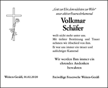 Traueranzeige von Volkmar Schäfer von vrm-trauer