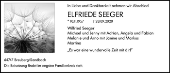 Traueranzeige von Elfriede Seeger von vrm-trauer