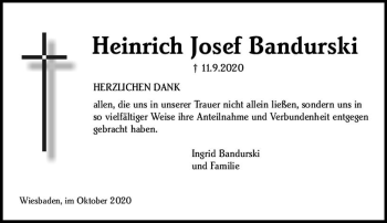Traueranzeige von Heinrich Josef Bandurski von vrm-trauer