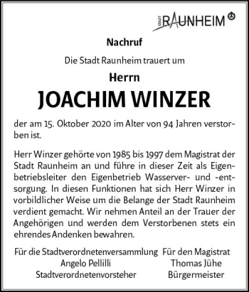 Traueranzeige von Joachim Winzer von vrm-trauer