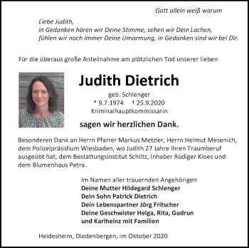 Traueranzeige von Judith Dietrich von vrm-trauer