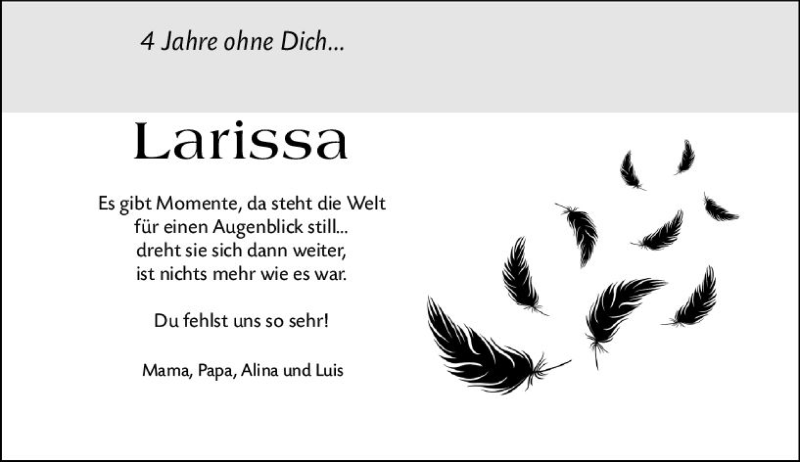  Traueranzeige für Larissa Gördel vom 08.10.2020 aus vrm-trauer