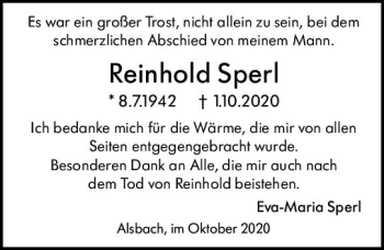 Traueranzeige von Reinhold Sperl von vrm-trauer