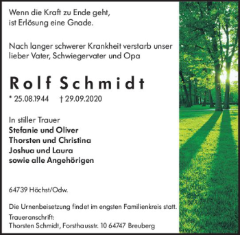 Traueranzeige von Rolf Schmidt von vrm-trauer