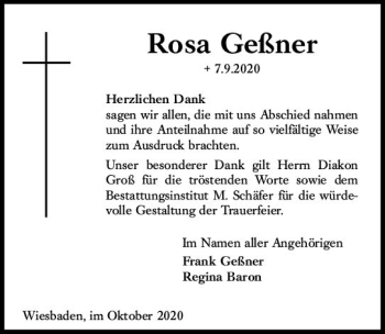 Traueranzeige von Rosa Geßner von vrm-trauer