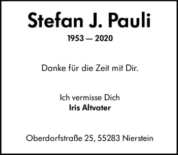Traueranzeige von Stefan J. Pauli von vrm-trauer