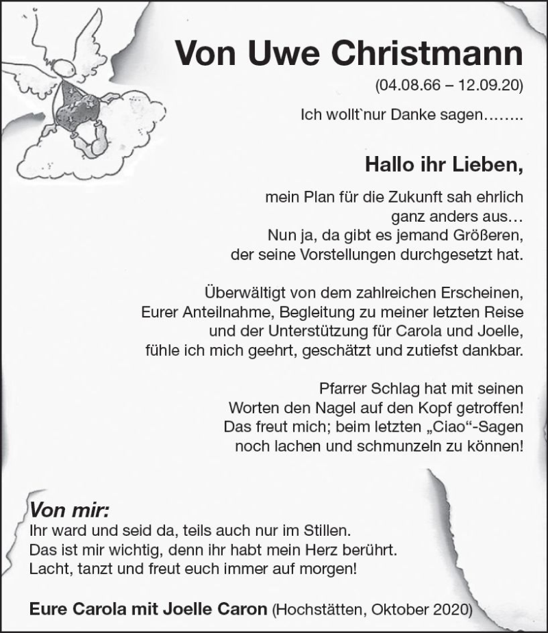  Traueranzeige für Uwe Christmann vom 10.10.2020 aus vrm-trauer