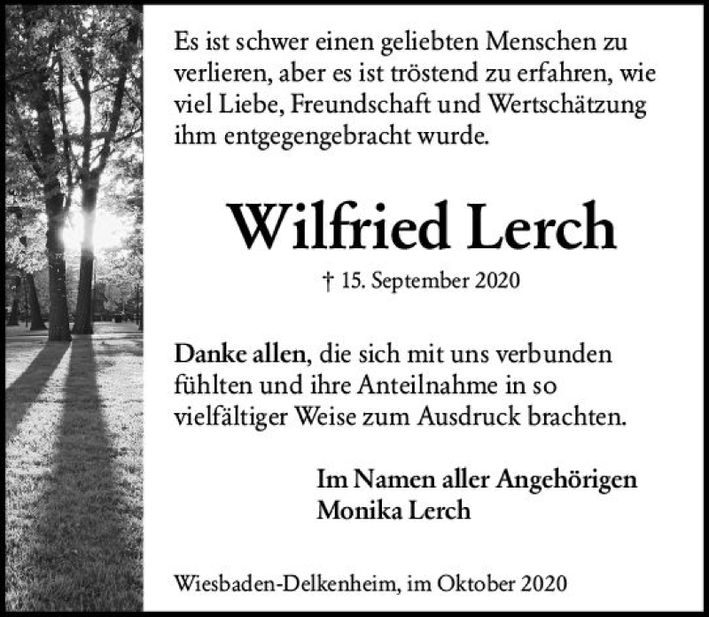  Traueranzeige für Wilfried Lerch vom 24.10.2020 aus vrm-trauer
