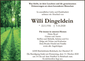 Traueranzeige von Willi Dingeldein von vrm-trauer