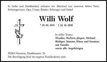 Traueranzeige von Willi Wolf von vrm-trauer