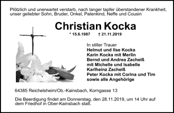 Traueranzeige von Christian Kocka von VRM Tageszeitungen