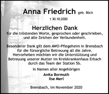 Traueranzeige von Anna Friedrich von vrm-trauer