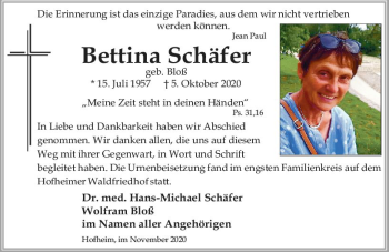 Traueranzeige von Bettina Schäfer von vrm-trauer