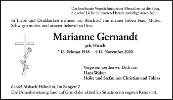 Traueranzeige von Marianne Gernandt von vrm-trauer