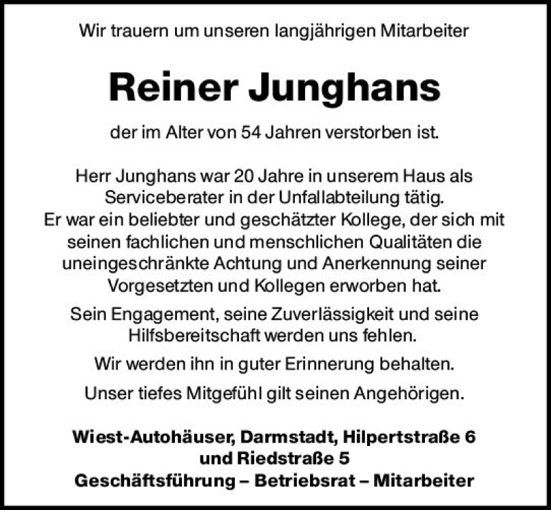  Traueranzeige für Reiner Alexander Junghans vom 25.11.2020 aus vrm-trauer