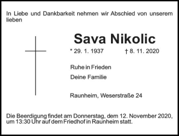 Traueranzeige von Sava Nikolic von vrm-trauer