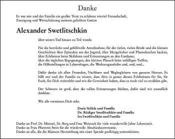 Traueranzeige von Alexander Swetlitschkin von vrm-trauer