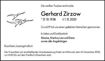 Traueranzeige von Gerhard Zirzow von vrm-trauer