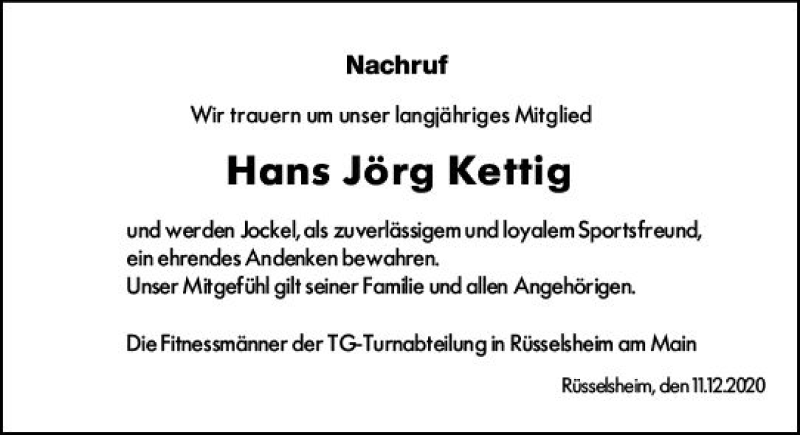  Traueranzeige für Hans Jörg Kettig vom 14.12.2020 aus vrm-trauer