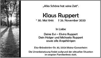 Traueranzeige von Klaus Ruppert von vrm-trauer