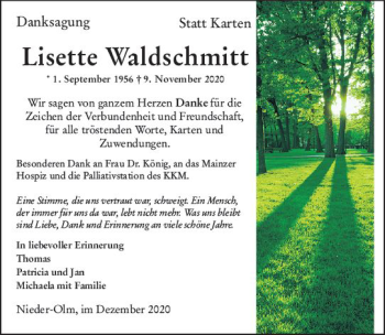 Traueranzeige von Lisette Waldschmitt von vrm-trauer