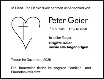 Traueranzeige von Peter Geier von vrm-trauer