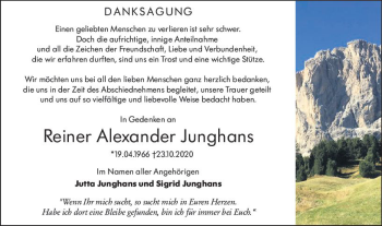 Traueranzeige von Reiner Alexander Junghans von vrm-trauer