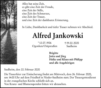 Traueranzeige von Alfred Jankowski von vrm-trauer