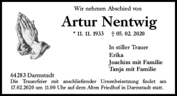 Traueranzeige von Artur Nentwig von vrm-trauer