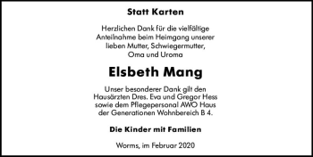 Traueranzeige von Elsbeth Mang von vrm-trauer