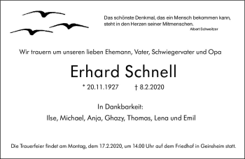Traueranzeige von Erhard Schnell von vrm-trauer