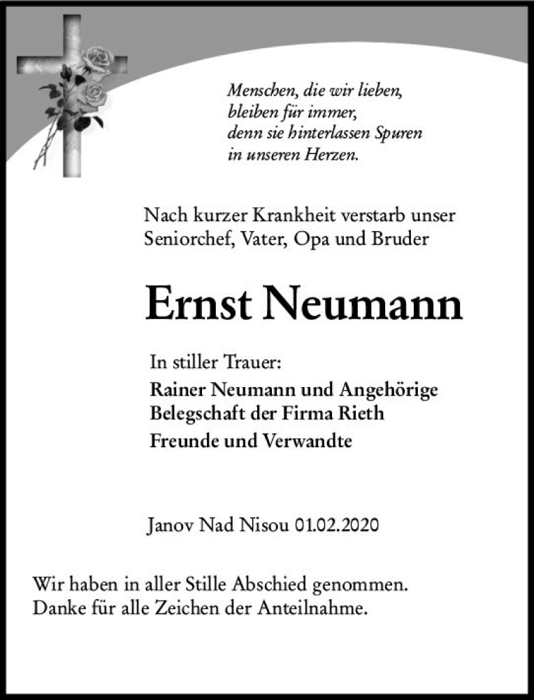  Traueranzeige für Ernst Neumann vom 15.02.2020 aus vrm-trauer
