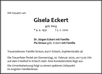 Traueranzeige von Gisela Eckert von vrm-trauer