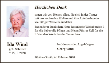 Traueranzeige von Ida Wind von vrm-trauer