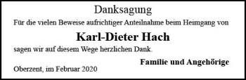 Traueranzeige von Karl-Dieter Hach von vrm-trauer