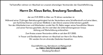 Traueranzeige von Klaus Betka von vrm-trauer