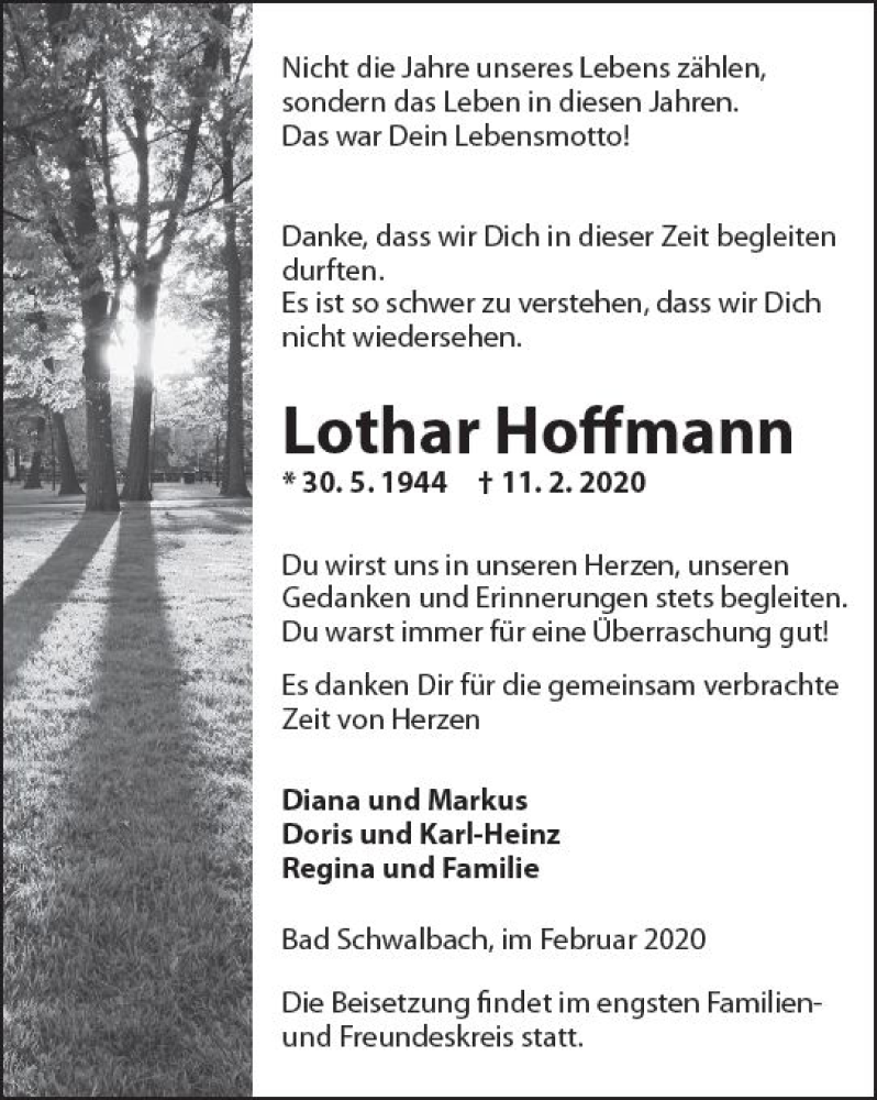  Traueranzeige für Lothar Hoffmann vom 15.02.2020 aus vrm-trauer