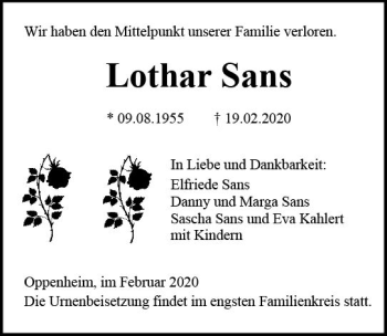 Traueranzeige von Lothar Sans von vrm-trauer