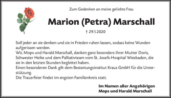 Traueranzeige von Marion Marschall von vrm-trauer