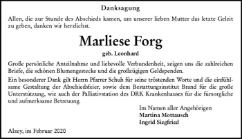 Traueranzeige von Marliese Forg von vrm-trauer