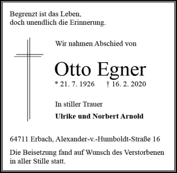 Traueranzeige von Otto Egner von vrm-trauer