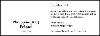 Traueranzeige von Philippine Frömel von vrm-trauer