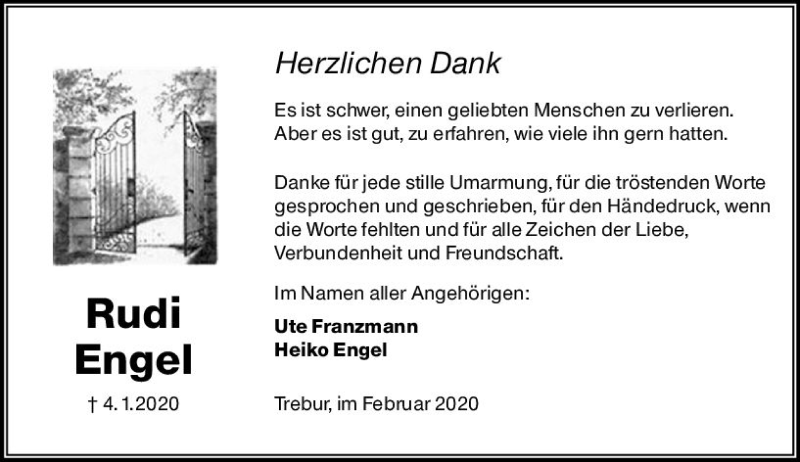  Traueranzeige für Rudi Engel vom 07.02.2020 aus vrm-trauer